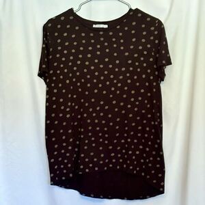 Zara Woman’s T-shirt Black Beige Polka Dot Size Medium Short Sleeve Hi Lo